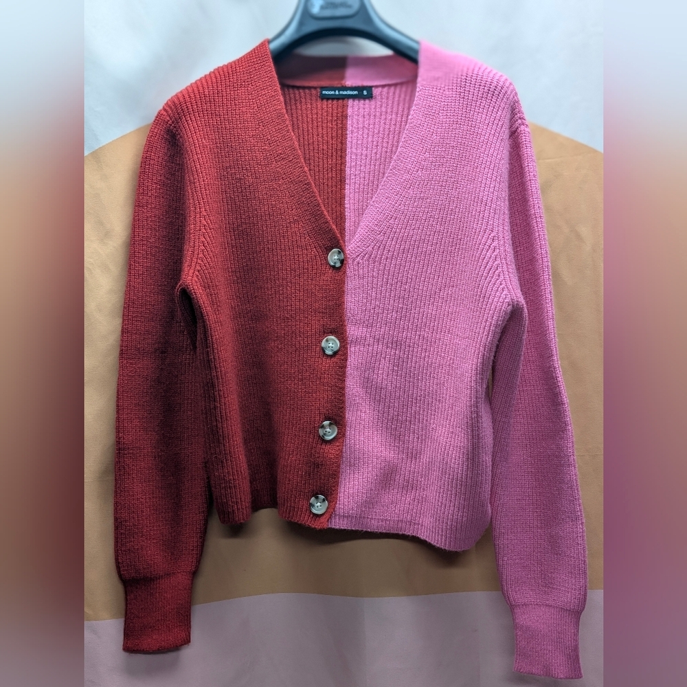 Moon And Madison Cardigan Sweater - Red and Pink